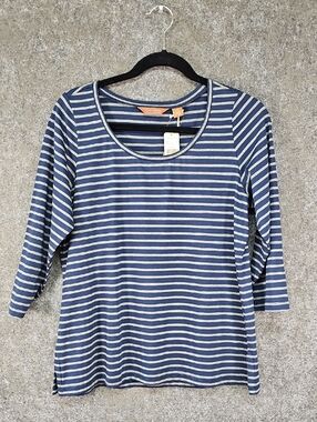 Tommy Bahama Relax Breton Stripe Tee, Navy Gray, Large, NEW